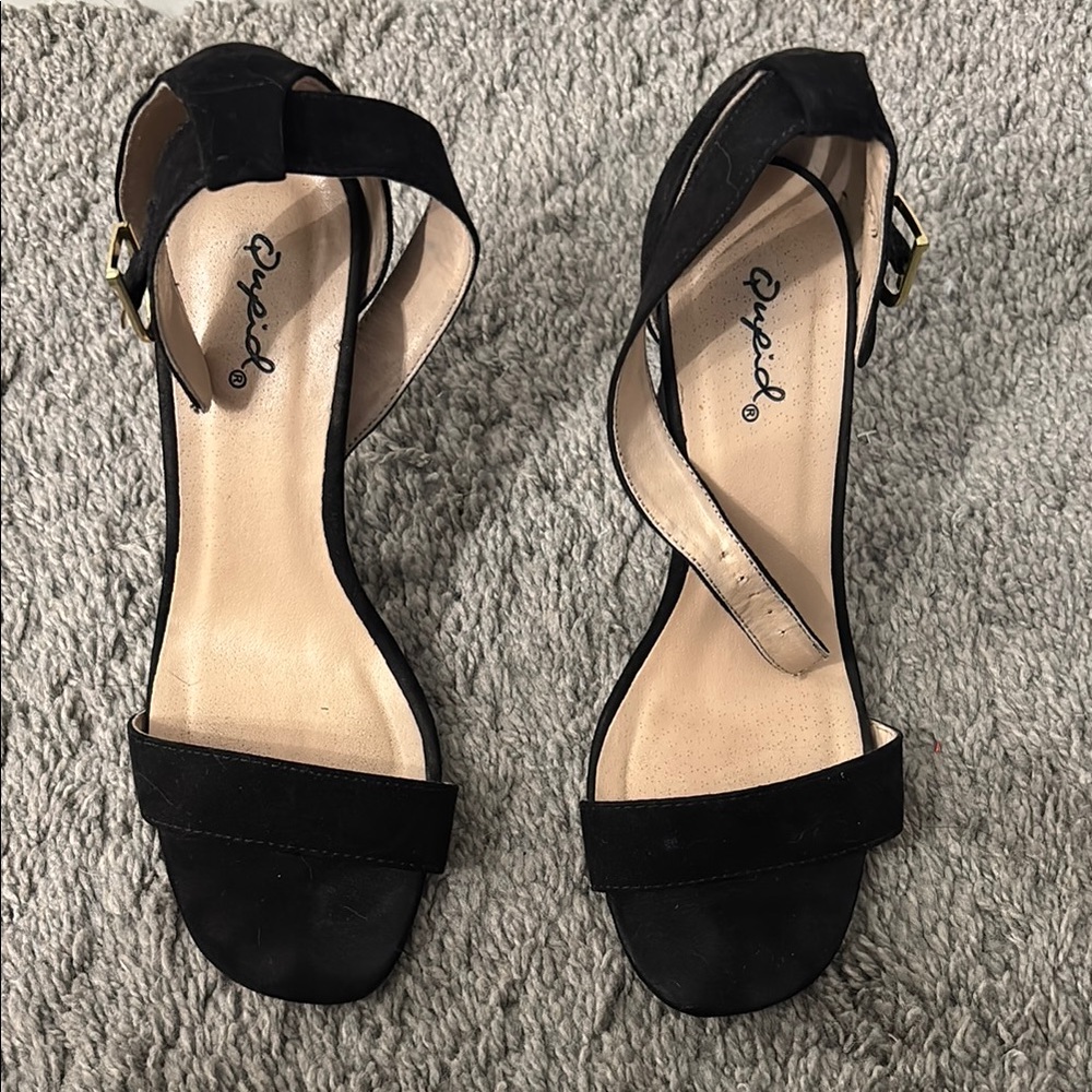 Qupid Black Ankle-Strap Block Heel Sandals